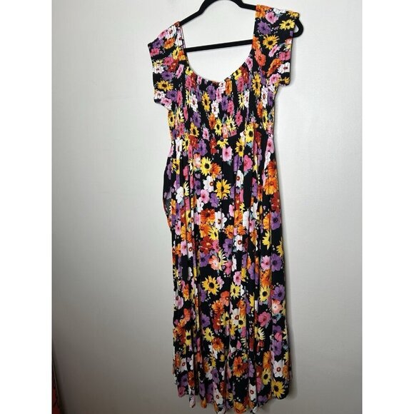 Torrid Dress Floral Maxi Challis Off Shoulder Ruffle Layered Smocking Size 1X - Picture 6 of 14